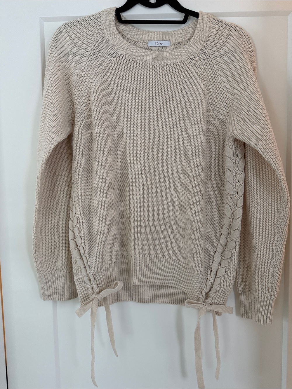 Dex Cream Knitted Sweater with Side Braid & Ties